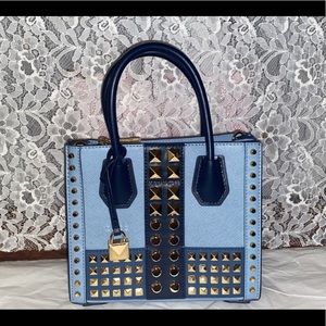 Powder blue mini gold studded Michael kors bag